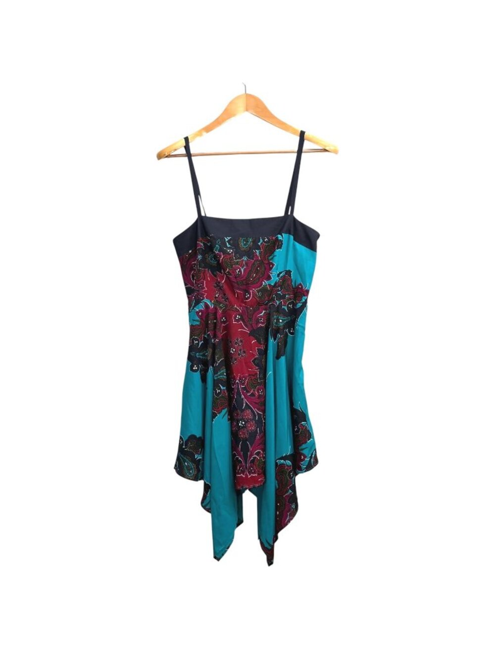NWT Twelve by Twelve Y2K Paisley Print Handkerchief Hem Dress S Boho Hippie Mini